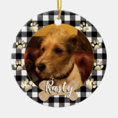 Hondfoto, puppy, bot, poten, witte buffelplaat keramisch ornament (Voorkant)