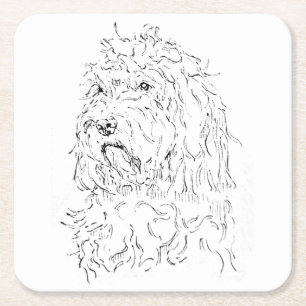 Hondillustratie, Cute Art Cockapoo Vierkante Kartonnen Onderzetter