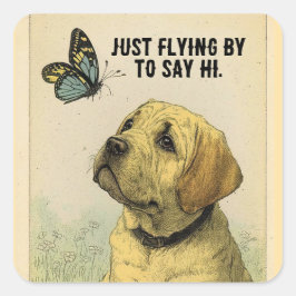 Hondje En Vlinder Vierkante Sticker