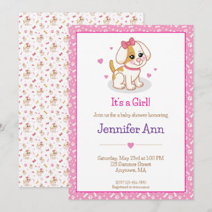 Hondje Het is een Meisje Roze Haarlint Baby Shower Kaart