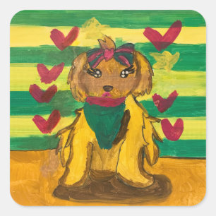Hondje "Kunst door Kinderen" Vierkante Sticker