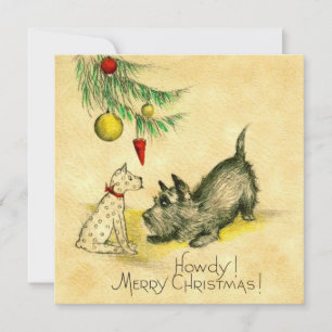 hondje onder kerstboom feestdagenkaart