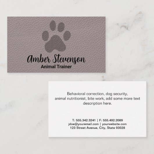 Hondje Poot | Leren Achtergrond Visitekaartje (Voorkant / Achterkant)