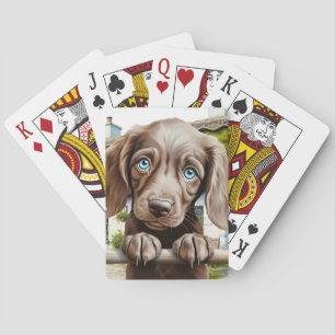 Hondje speelt Kousenstopper Pokerkaarten
