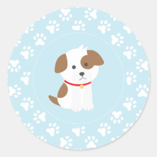 Hondje verjaardagsfeest stickers blauwe pootafdru