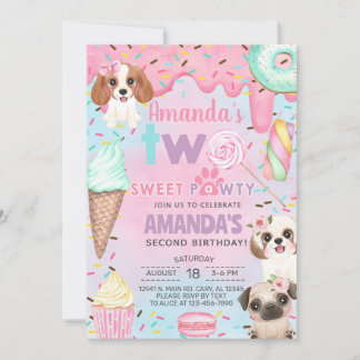 Hondjes Sweet Pawty-meisje tweede verjaardag. Kaart
