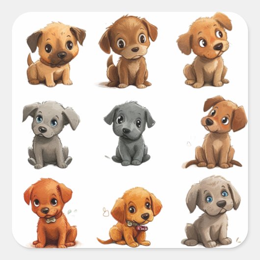 Hondjes vierkante sticker (Voorkant)