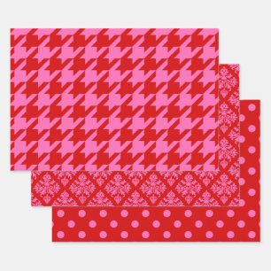 Hondsdraprint, Damast, Stip DIY Kleuren Rood Roze Inpakpapier Vel