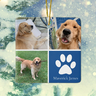 Hondsfoto Collage Mooie Blauwe Huisdier Kerstmis Keramisch Ornament