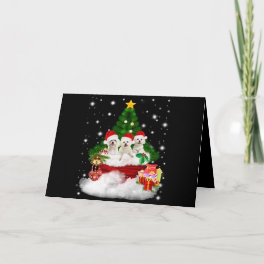 Hondsliefhebber | Maltese Puppies Als Kerstcadeau Feestdagen Kaart (Voorkant)