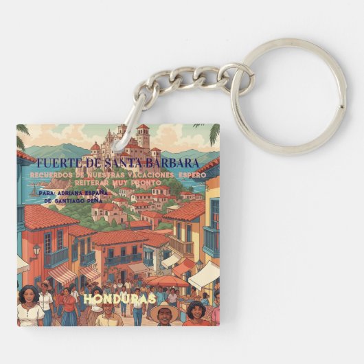 Honduras Fuerte de Santa Barbara Retro poster Sleutelhanger (Achterkant)