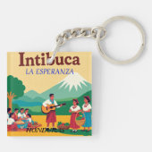  Honduras INTIBUCA Retro poster Sleutelhanger (Achterkant)