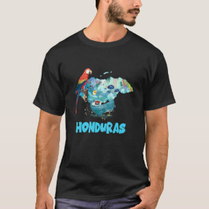 Honduras Kaart Papegaai Oceaan Dier Walvis Vis Kra T-shirt