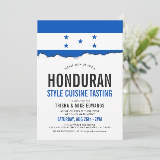 Hondurese keuken | Party Flag Witte Uitnodiging (Staand voorkant)