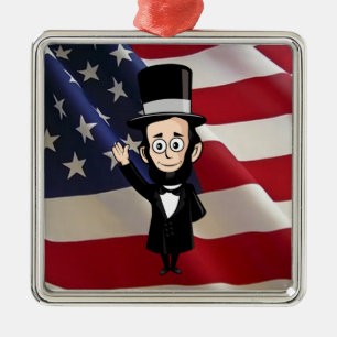Honest Abe Lincoln en Old Glory Flying High Metalen Ornament