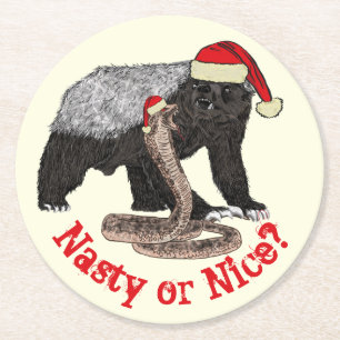 Honey Badger en Snake Funny Santa Quote Ronde Kartonnen Onderzetter