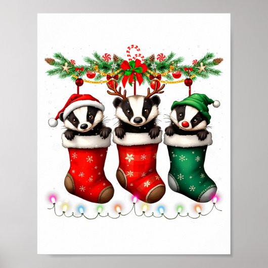 Honey Badger In Christmas Socks Lights Honey Badge Poster (Voorkant)