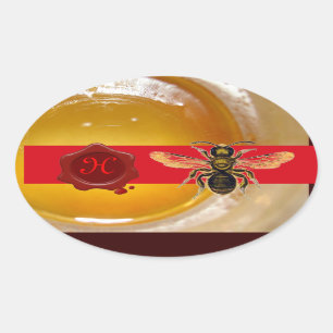 HONEY BE RED WAX SEAL MONOGRAM, BEEKEEPER OVALE STICKER