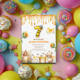 Honey Bear 7th Birthday Party Invitation