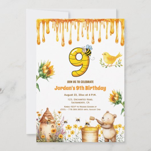 Honey Bear 9e Anniversaire Fête Invitation (Devant)