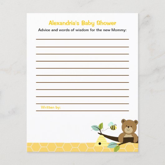 Honey Bear Custom Flyer Baby shower Conseils Carte (Devant)