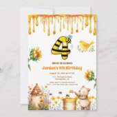 Honey Bear Invitation de fête de 4e anniversaire (Devant)