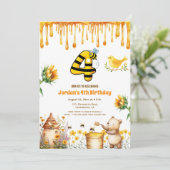Honey Bear Invitation de fête de 4e anniversaire (Debout devant)