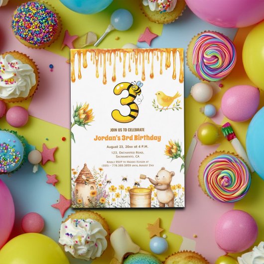 Honey Bear Invitation de fête du 3e anniversaire