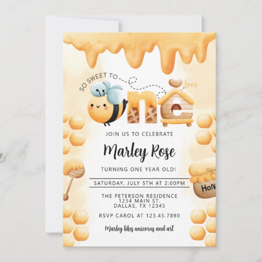 Honey Bee 1er Anniversaire Fête Invitation (Devant)