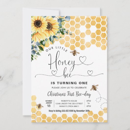 Honey Bee 1st Bee Party Verjaardag Kaart (Voorkant)