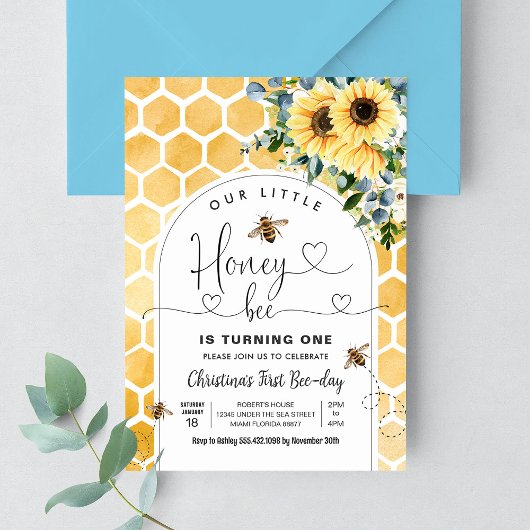 Honey Bee 1st Bee Party Verjaardag Kaart