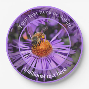 Honey Bee Aster Flower Natuur Gepersonaliseerde Pa Papieren Bordje