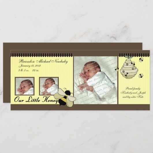 Honey Bee Baby Geboorteaankondiging Aankondiging (Voorkant / Achterkant)
