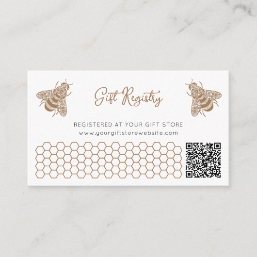 Honey Bee Baby shower QR Code Gift Registry Informatiekaartje (Voorkant)