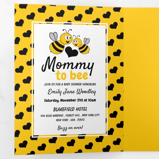 Honey Bee, Baby shower Suite Drieluik Uitnodiging (Binnenzijde eerst)