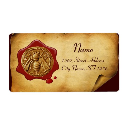 HONEY BEE, BEEKEEPER RED WAX SEAL, bruin perkament Etiket (Voorkant)