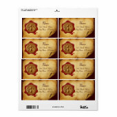 HONEY BEE, BEEKEEPER RED WAX SEAL, bruin perkament Etiket (Full Sheet)