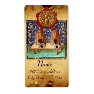 HONEY BEE, BEEKEEPER RED WAX SEAL, bruin perkament Etiket