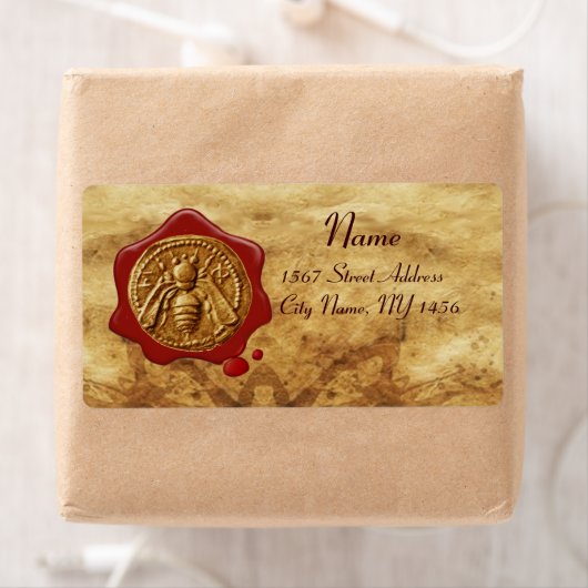HONEY BEE, BEEKEEPER RED WAX SEAL, bruin perkament Etiket (Insitu)