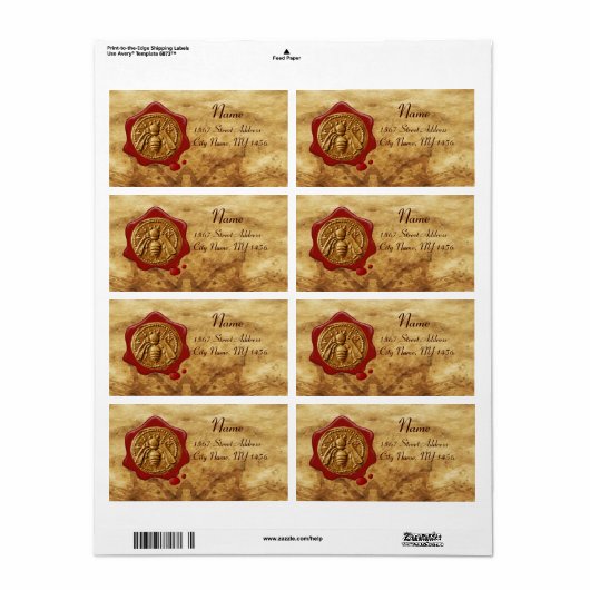 HONEY BEE, BEEKEEPER RED WAX SEAL, bruin perkament Etiket (Full Sheet)