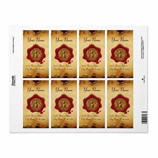 HONEY BEE, BEEKEEPER RED WAX SEAL, bruin perkament Etiket (Full Sheet)