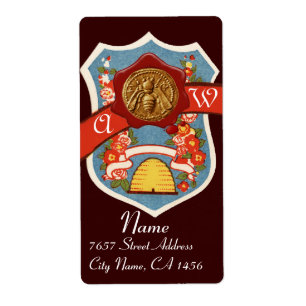 HONEY BEE, BEEKEEPER RED WAX SEAL CREST MONOGRAM ETIKET