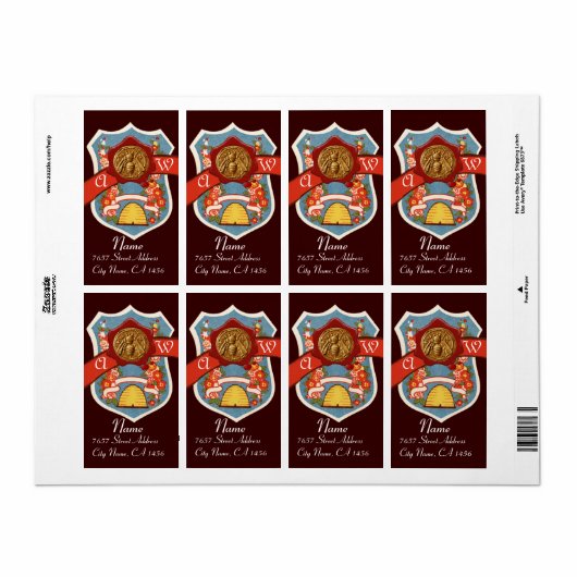 HONEY BEE, BEEKEEPER RED WAX SEAL CREST MONOGRAM ETIKET (Full Sheet)