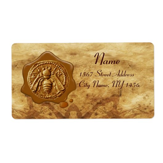 HONEY BEE,BEEKEEPER WAX SEAL,Bruin perkament Etiket (Voorkant)