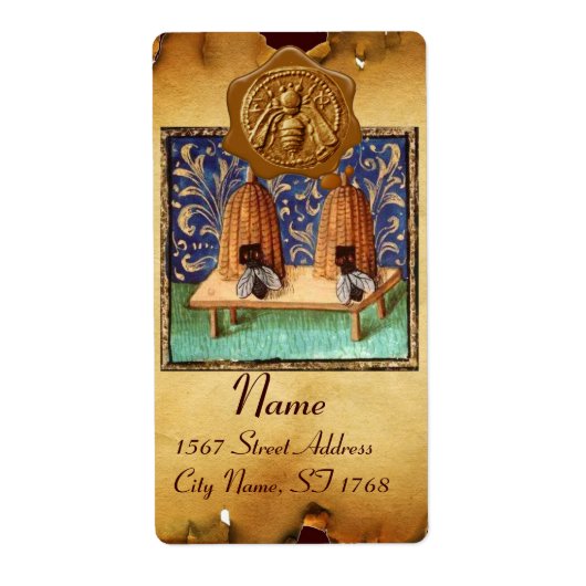 HONEY BEE,BEEKEEPER WAX SEAL,Bruin perkament Etiket (Voorkant)