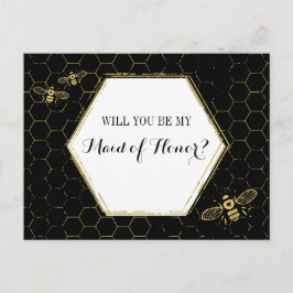 Honey Bee Black Gold Custom Maid of Honing proposa Uitnodiging Briefkaart