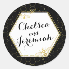 Honey Bee Black Gold Custom Name Sticker Wedding