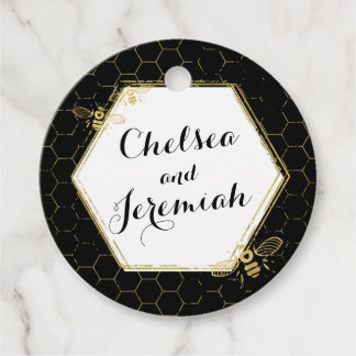 Honey Bee Black Gold Custom Name Wedding Bedankjes Labels