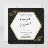 Honey Bee Black Gold Custom Wedding Invitation (Devant)