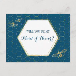 Honey Bee Blauwgroen Gold Custom Maid of Honing pr Uitnodiging Briefkaart